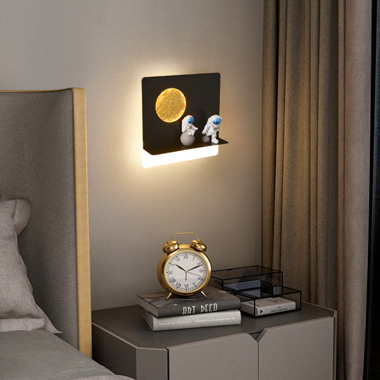Bedroom Bedside Astronaut-shaped Shelf Wall Lamp / Circle black / White light