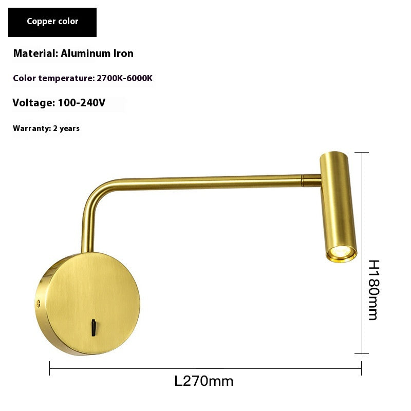 Rocker Reading Wall Lamp Bedside Minimalist Creative Wall Lamp / 4000K / Copper color With switch