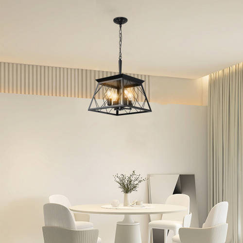 4 Lights Farmhouse Chandelier For Dining Room Black - No Bulbs Unavailable Platform- Temu / Black