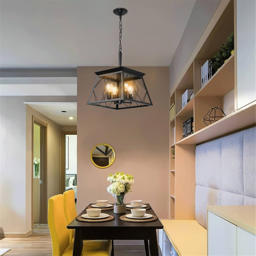 4 Lights Farmhouse Chandelier For Dining Room Black - No Bulbs Unavailable Platform- Temu
