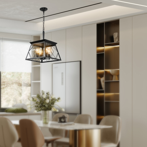 4 Lights Farmhouse Chandelier For Dining Room Black - No Bulbs Unavailable Platform- Temu