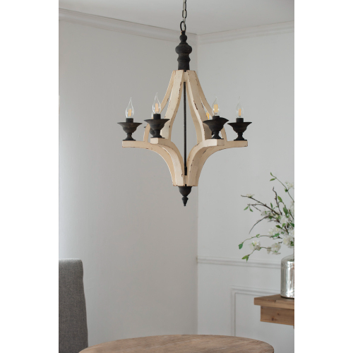 6 - Light Wood Chandelier With Adjustable Chain For Kitchen, Dining Hall Entrance, Bulb Not Included / Cream