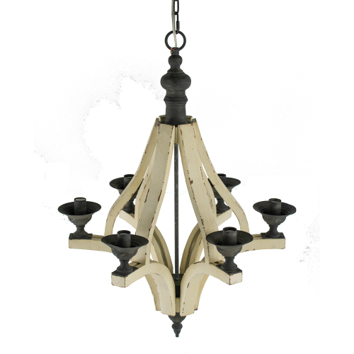 6 - Light Wood Chandelier With Adjustable Chain For Kitchen, Dining Hall Entrance, Bulb Not Included