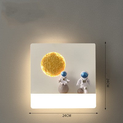 Bedroom Bedside Astronaut-shaped Shelf Wall Lamp / Circle black / Tricolor light