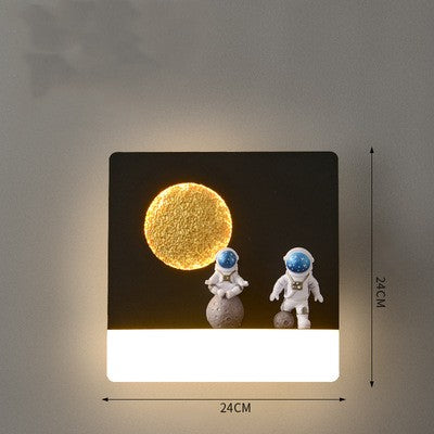 Bedroom Bedside Astronaut-shaped Shelf Wall Lamp / Circle white / Warm light