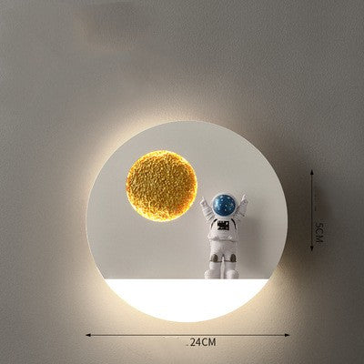 Bedroom Bedside Astronaut-shaped Shelf Wall Lamp / Circle white / Tricolor light