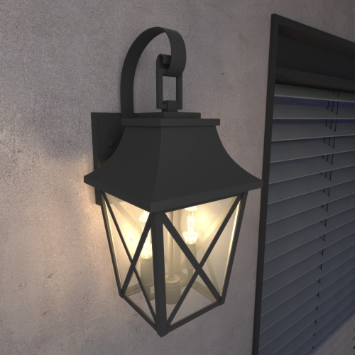 Black Outdoor Wall Light 2 Lights, Large Outdoor Modern Wall Light Fixtures, Industrial Porch Light Wall Mounted With Glass, Waterproof Farmhouse Exterior Light Lighting / Black