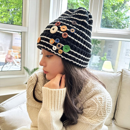 Celine Knit Buttoned Beanie