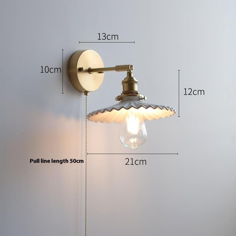 Ceramic Wall Lamp Japanese Style Copper Drawstring / White Light Pleated Ceramic / LED tricolor