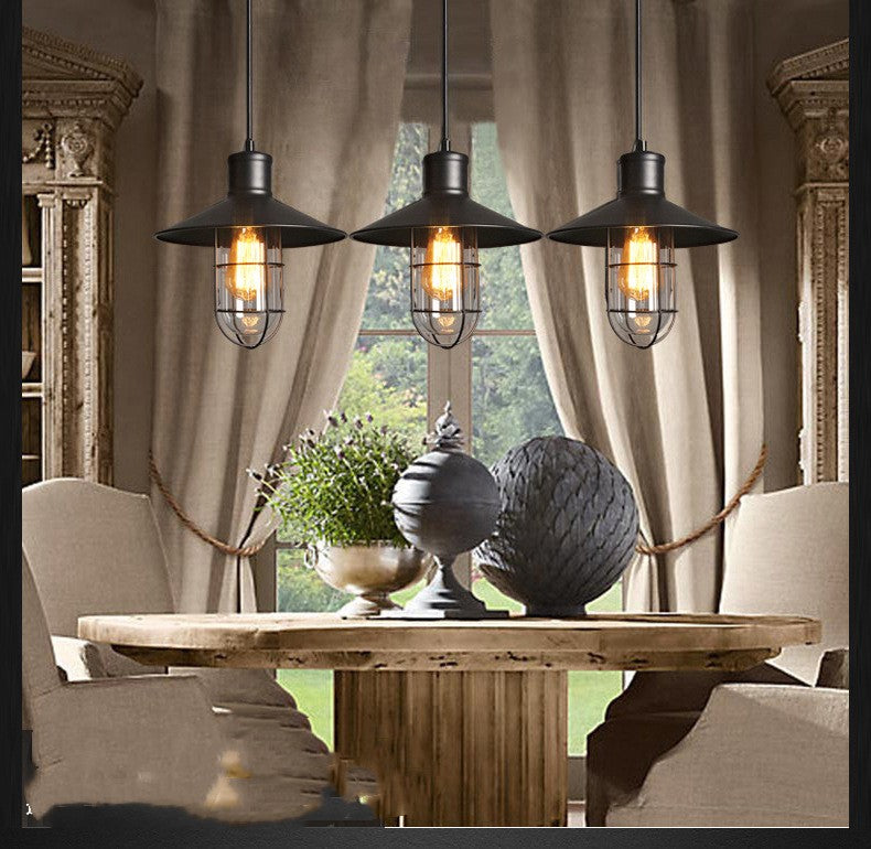 Creative Restaurant Bar Warehouse Bird Cage Explosion-proof Glass Chandelier Black / Black / Warm yellow