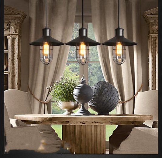 Creative Restaurant Bar Warehouse Bird Cage Explosion-proof Glass Chandelier Black / Black / Warm yellow