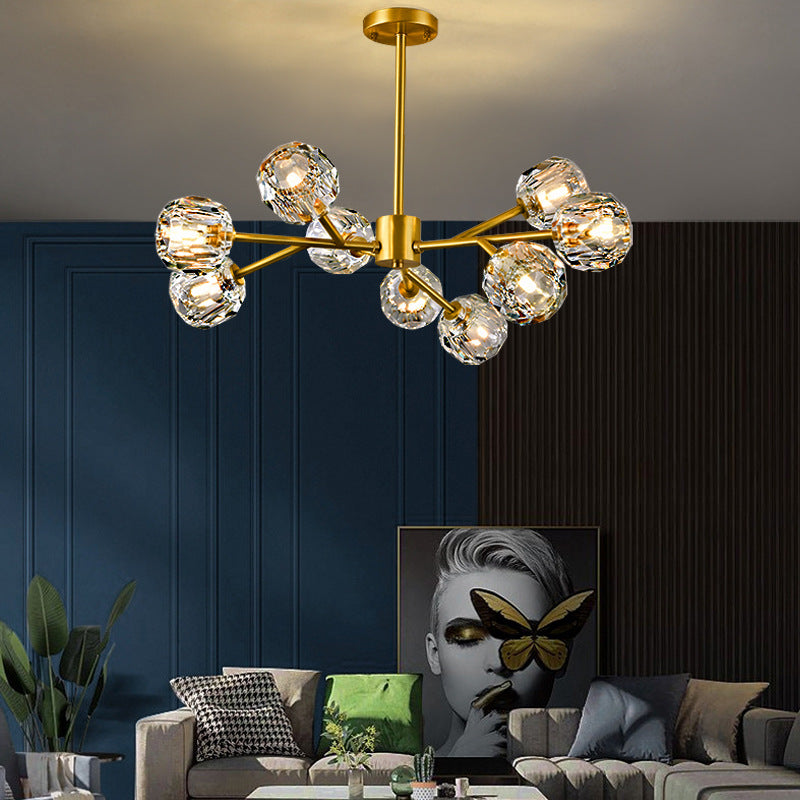 Nordic Chandelier Modern Simple Crystal All Copper Light Luxury Lamps / Imitation copper9 heads / White light