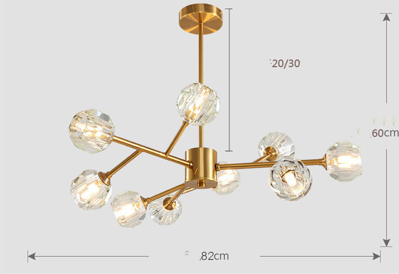 Nordic Chandelier Modern Simple Crystal All Copper Light Luxury Lamps / Imitation copper9 heads / Xiao Ai