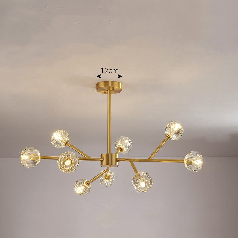 Nordic Chandelier Modern Simple Crystal All Copper Light Luxury Lamps / Imitation copper9 heads / Three color dimming