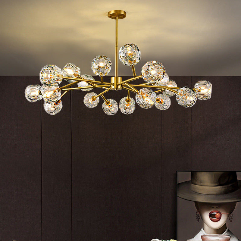 Nordic Chandelier Modern Simple Crystal All Copper Light Luxury Lamps / Imitation copper9 heads / Tmall Genie