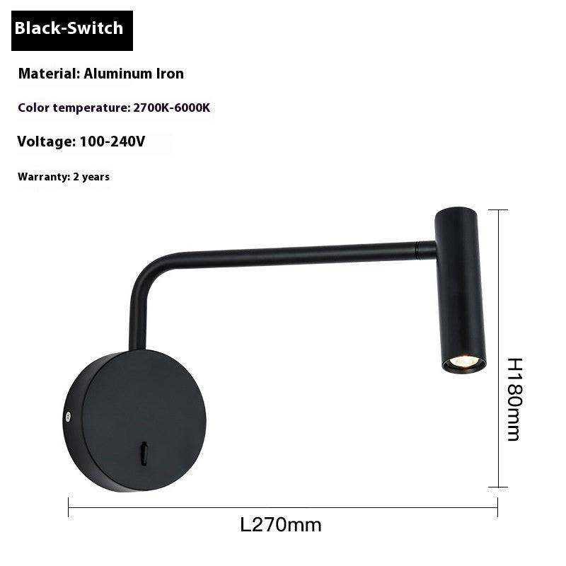 Rocker Reading Wall Lamp Bedside Minimalist Creative Wall Lamp / 4000K / Black With switch