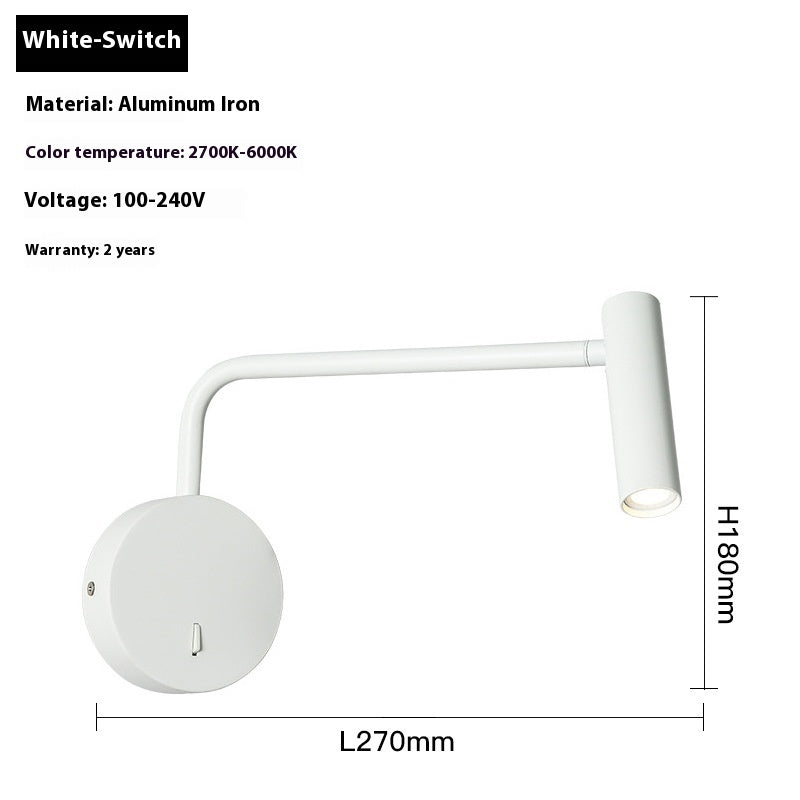 Rocker Reading Wall Lamp Bedside Minimalist Creative Wall Lamp / 4000K / White With switch